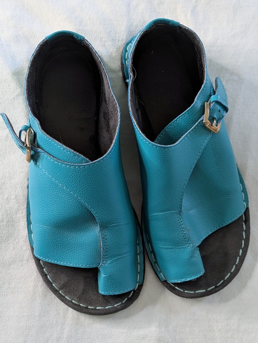 Women's Turquoise Leather Single Toe Sandals - Size 36